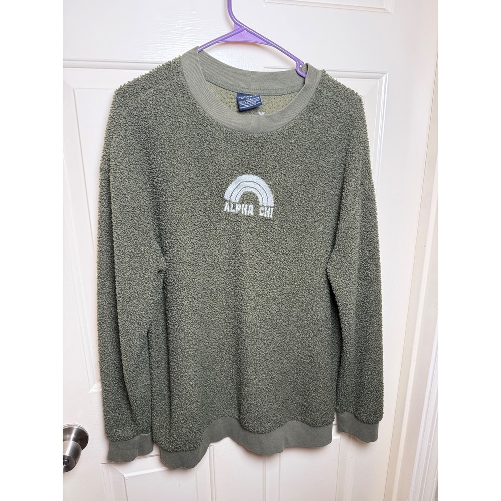 Charles River Apparel Alpha Chi Sorority Sherpa Pullover Sweatshirt Green L